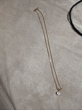 Gold Pendant Necklace with Clear Crystal Drop - Women Jewelry vintage